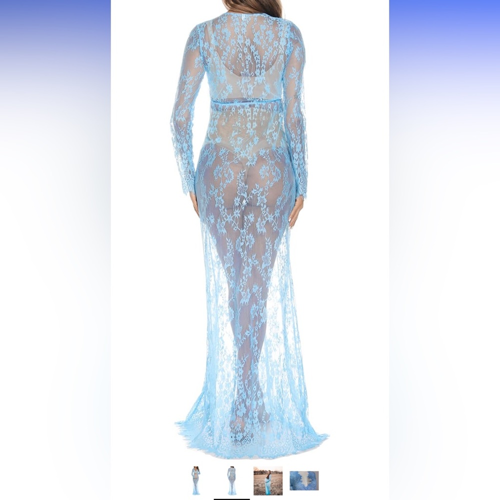 Light Blue Lace Maternity Dress - Picture 2 of 5